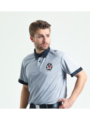 Kısa Kollu Özel Güvenlik Tişörtü – Gri Polo Yaka | Armalı Resmi Görev Üstü