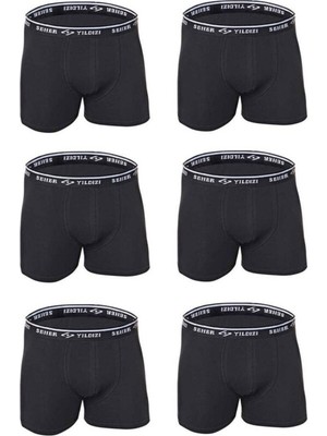 Qulat Yıldızı Erkek Likralı Boxer Siyah 6'lı Paket Elastan Desenli 2XL Beden Rahat Kullanım