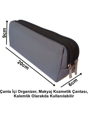 Koyu Gri Çok Amaçlı Çanta Içi Organizer, Makyaj ve Kalemlik Fonksiyonlarıyla Kullanışlı
