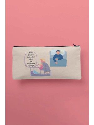 Renkli ve Eğlenceli Baskılı Bez Makyaj Çantası, Kalemlik ve Cüzdan Seti