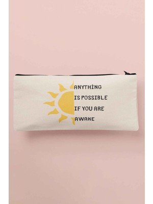 Kızgın Kedi Baskılı Bez Makyaj Çantası Kalemlik Cüzdan, Bej Renkli, Şık ve Kullanışlı