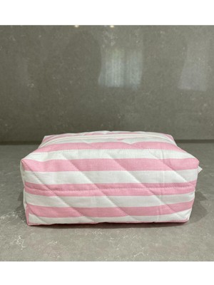 Sevimli Pembe Çizgili Makyaj Çantası, Şık ve Kullanışlı Tasarım