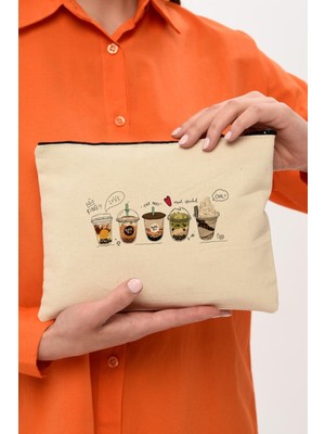 Bej Renkli 25X17 cm Baskılı Makyaj Çantası, Şık ve Kullanışlı Tasarım