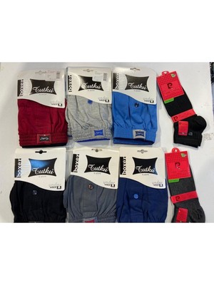 Qulat Tutku %100 Pamuklu Boxer 6' Paket 2 Adet Pierre Cardin Bambu Çorap Hediyeli Erkek İçin