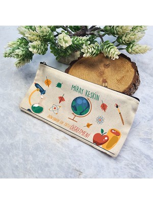 Isme Özel Öğretmenler Günü Için Bez Kalemlik Çanta Hediye