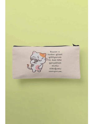 Renkli ve Şık Baskılı Bez Makyaj Çantası, Kalemlik ve Cüzdan Seti