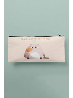 Renkli ve Eğlenceli Baskılı Bez Makyaj Çantası, Kalemlik ve Cüzdan Seti