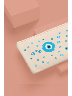 Bej Baskılı Bez Çanta: Makyaj, Kalemlik ve Cüzdan Için Çok Amaçlı Saklama Alanı