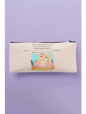 Sevimli Tavşan Baskılı Bez Çanta, Kalemlik ve Cüzdan Çok Renkli ve Eğlenceli