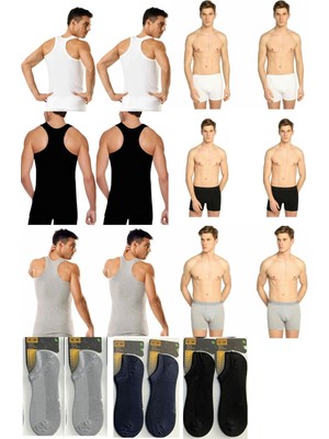 6`lı Erkek Ribanalı Likralı Sporcu Rambo Atlet-Boxer-Bambu Çorap Set