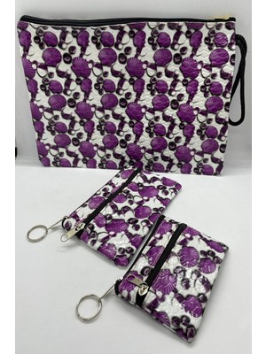 Mor Renkli Şık Makyaj Çantası Seti, Pratik ve Kullanışlı Tasarım