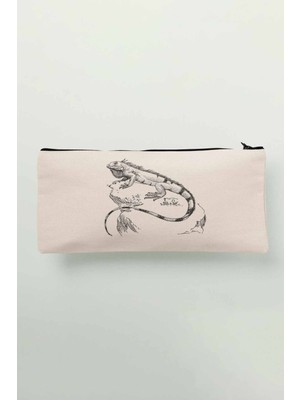 Karakalem Baskılı Bez Makyaj ve Kalem Çantası, Cüzdan, Bej Renk