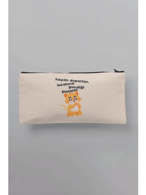 Renkli Baskılı Bez Makyaj Çantası, Kalemlik ve Cüzdan Kombini