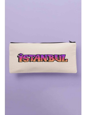 Grafiti Desenli Bej Bez Makyaj ve Kalem Çantası, Şık ve Kullanışlı Ürün.