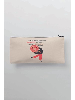 Renkli Baskılı Bez Makyaj Çantası Kalemlik ve Cüzdan Seti
