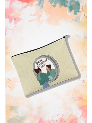 Bej Renkli Sakin Ol Baskılı Makyaj Çantası, Şık ve Kullanışlı Tasarım