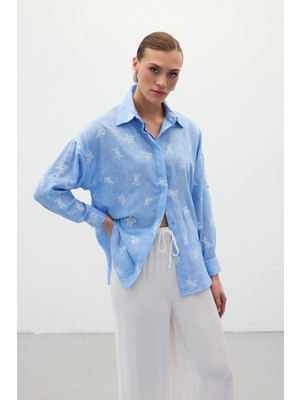 Salaş Nakışlı Gömlek - Bebe Mavi