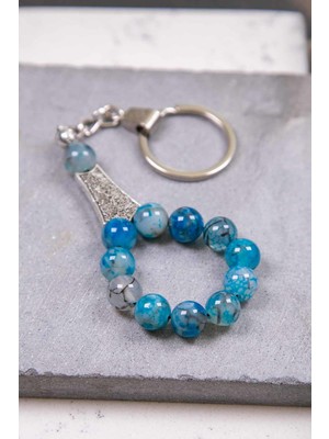 10 mm Damarlı Mavi Akik Taşı Anahtarlık