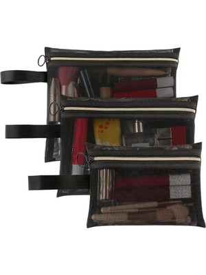 Kadın Şeffaf Sert Yırtılmaz Seyahat Makyaj Çantası - 3 Adet Siyah