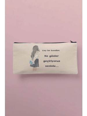 Renkli Baskılı Bez Makyaj Çantası, Kalemlik ve Cüzdan Çok Şık Tasarım