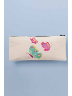 Renkli Kelebekler Baskılı Bez Makyaj ve Kalem Çantası, Şık ve Pratik Tasarım