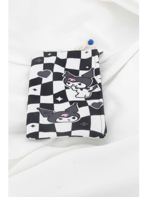 Damalı Siyah Beyaz Bez Kalemlik ve Makyaj Çantası