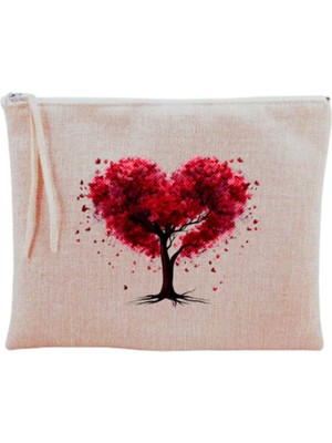 Kalpli Ağaç Desenli Şık Makyaj Çantası, Bej Renk, Kullanışlı ve Güzel Tasarım