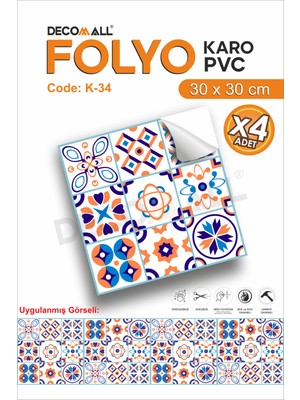 K-34 Kendinden Yapışkanlı Folyo Suya Dayanıklı Mutfak Banyo Zemin Kaplama 30X30CM(LAMINASYONLU)