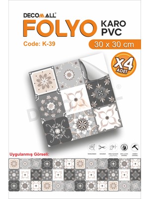 K-39 Kendinden Yapışkanlı Folyo Suya Dayanıklı Mutfak Banyo Zemin Kaplama 30X30CM (Laminasyonlu)