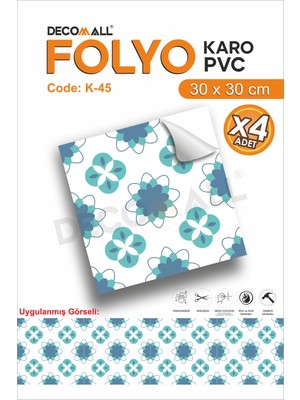 K-45 Kendinden Yapışkanlı Folyo Suya Dayanıklı Mutfak Banyo Zemin Kaplama 30X30CM (Laminasyonlu)