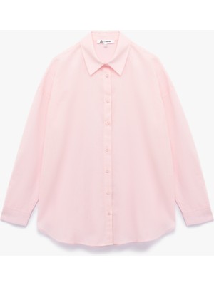 Koton Pamuklu Klasik Yaka Düğmeli Uzun Kollu Oversize Gömlek