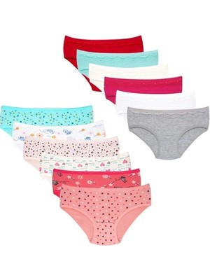 12'li Pamuklu Penye Kız Çocuk Bikini Külot
