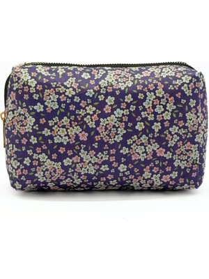 Mor Çiçek Desenli Kadın Makyaj Çantası, Seyahat ve Günlük Kullanım Için Ideal