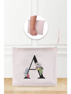 Şık Bej Desenli Keten Makyaj Çantası, Hafif ve Pratik Tasarım