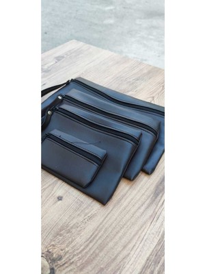 Dört Parçalı Şık Makyaj Çanta Seti, Siyah Renkli, Pratik ve Şık Tasarım