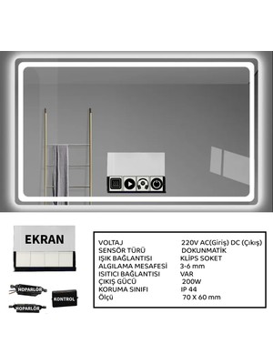 Ayna Arkası 220V Ekranlı Bluetooth’lu Çift Hoparlörlü Dokunmatik Sensör