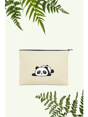 Sevimli Panda Desenli Şık Makyaj Çantası Bej Renkli
