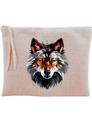 Modern Kurt Baskılı Şık Makyaj Çantası Bej Renkli