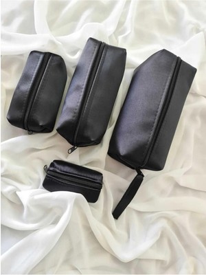 Şık 4'lü Makyaj Çantası Kadın Seti, Siyah Renk Seçenekleriyle Kullanışlı Tasarım