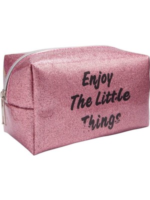 Pembe Suni Deri Pvc Kaplı Pudra ve Makyaj Çantası, Şık ve Kullanışlı Tasarım