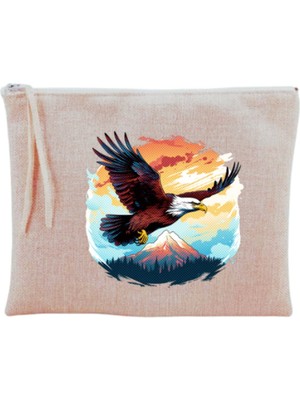 Bej Renkli Uçan Kartal Desenli Şık Makyaj Çantası