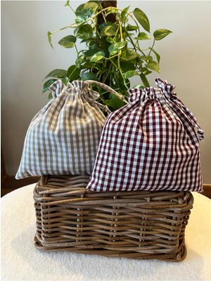 Ekolojik Keten Mini Bez Kese, Büzgülü Çanta Içi Düzenleyici, Makyaj Çantası, Bordo