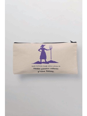 Komik Baskılı Bez Makyaj Çantası, Kalemlik ve Cüzdan Çok Renkli ve Eğlenceli