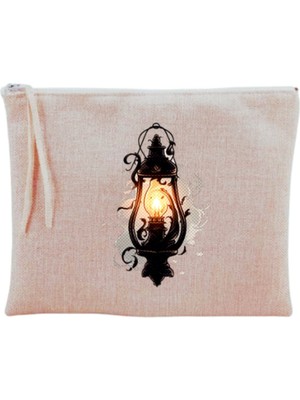 Bej Renkli Gaz Lambası Desenli Şık Makyaj Çantası