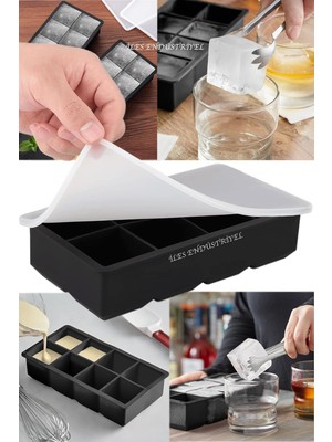 Chef Kapaklı Silikon Buz Kalıbı - Bpa Içermeyen, Viski ve Kokteyller Için Büyük Buz Kalıpları, 2 Inç Büyük Buz Küpleri Yapmak Için Kolayca Çıkarılabilen Silikon Buz Kalıbı, Siyah