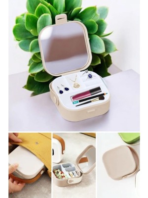 Ekru Küçük Pratik Seyahat Makyaj ve Takı Kutusu, Şık ve Kullanışlı Tasarım