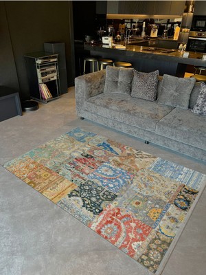 Barcelona Koleksiyonu Çok Renkli  Eskitme Patchwork Görünümlü Dekoratif Halı BARCELONA47