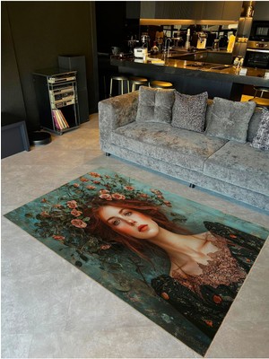 Buse Koleksiyonu Çiçek Taçlı Kadın Desenli Dokuma Taban Modern Dekoratif Halı BUSE14