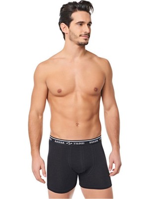 Erkek Siyah 6'lı Yıldızı Likralı Pamuklu Boxer 0060