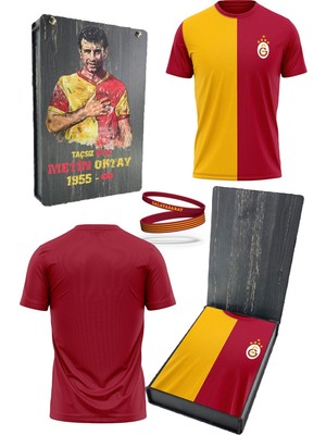 Galatasaray Orijinal Lisanslı 5 Yıldızlı Sarı Kırmızı Erkek T-Shirt + Bileklik Set Hediyelik Ahşap Kutulu